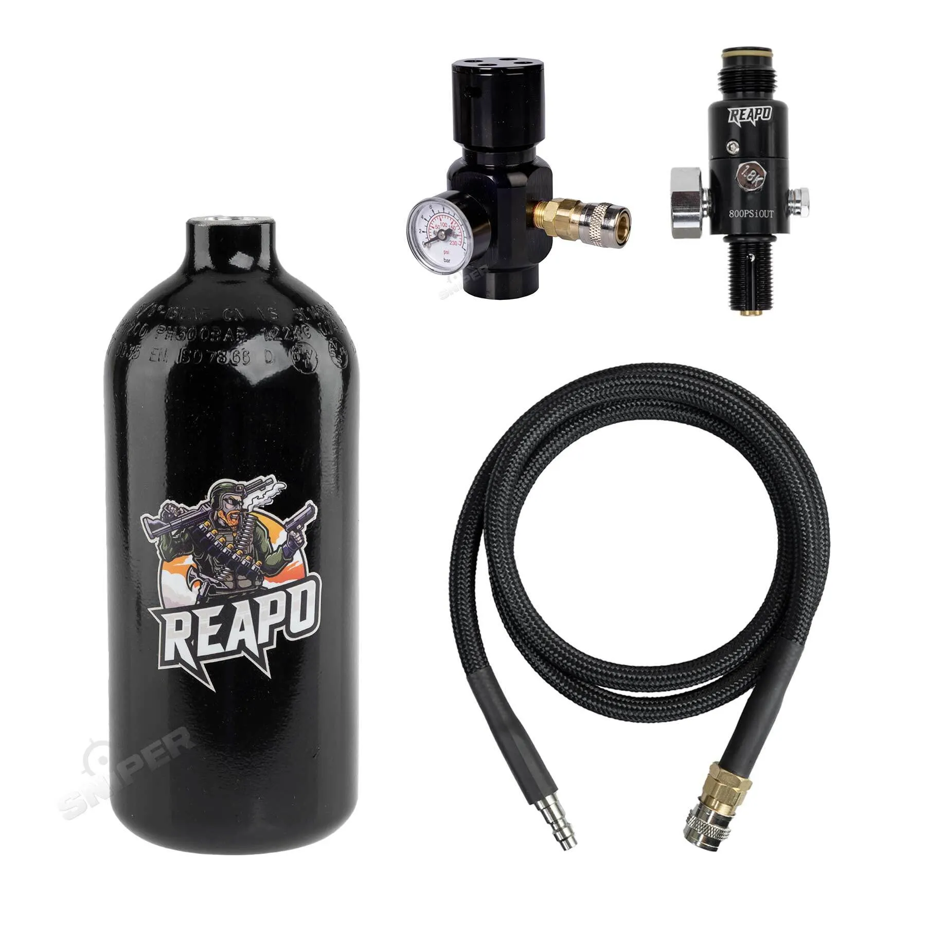 Reapo Portable Micro Regulator Complete HPA Set Black, US Version