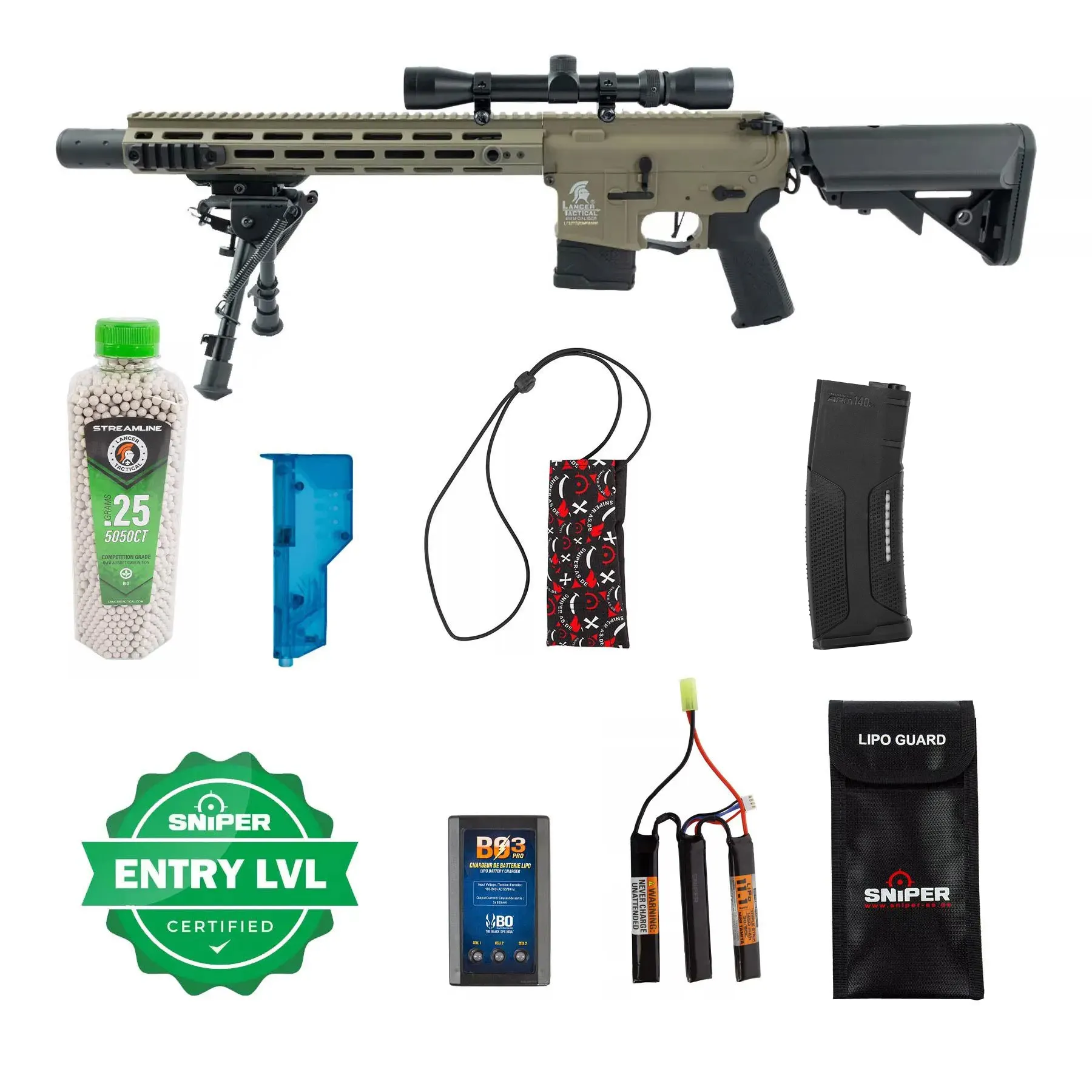 Einsteiger Set #1 - LT-32 DMR w/ Scope & Bipod (S)AEG, Tan