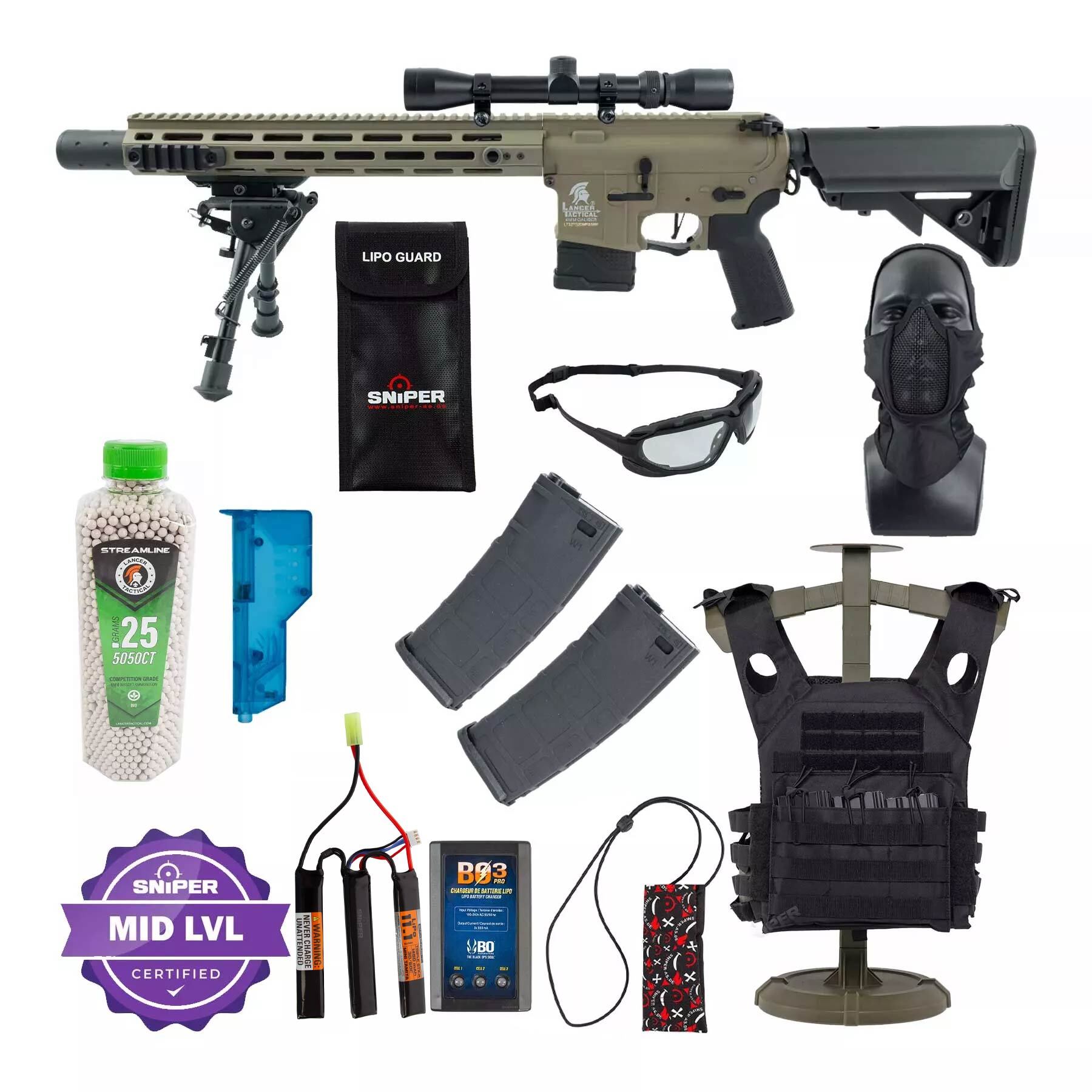 Einsteiger Set #2 - LT-32 DMR w/ Scope & Bipod (S)AEG, Tan